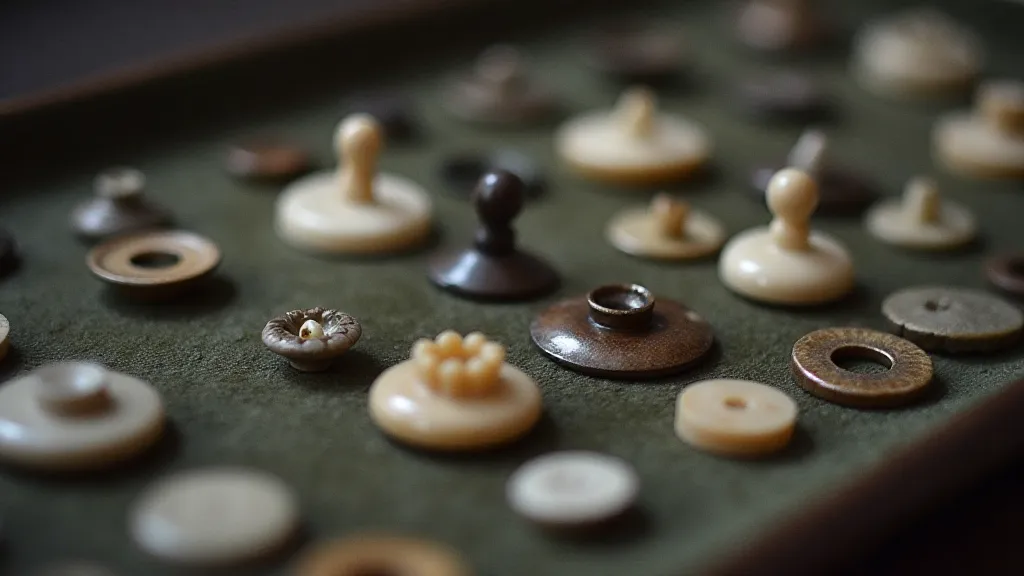 A curated display of antique buttons, showcasing different patterns and materials.