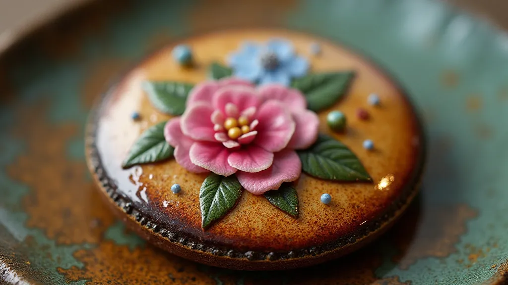 Antique French glass button with hand-painted flowers