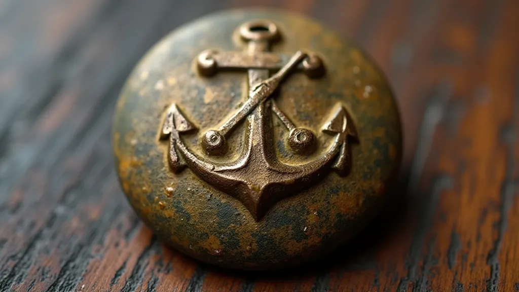 Brass military button with crossed sword and anchor