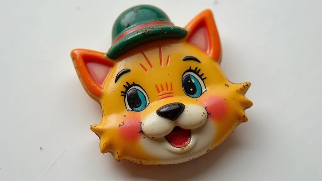 Celluloid novelty button with a cartoon cat