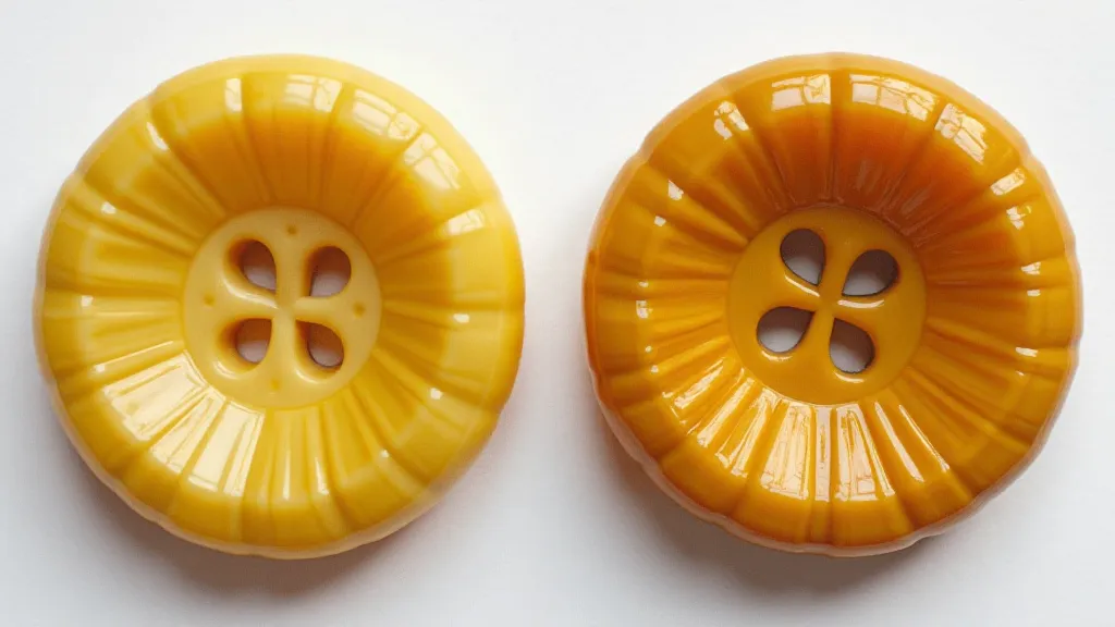 Celluloid button yellowing comparison